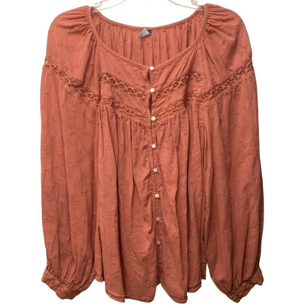 Old Navy Blouse Womens XL Coral Embroidered Eyelet Lace Boho Top